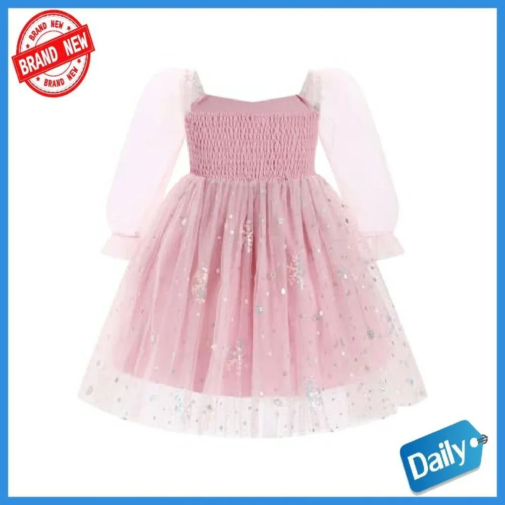 Toddler Girl Formal Tulle Dress Long Sleeve Birthday Party Photo Shoot